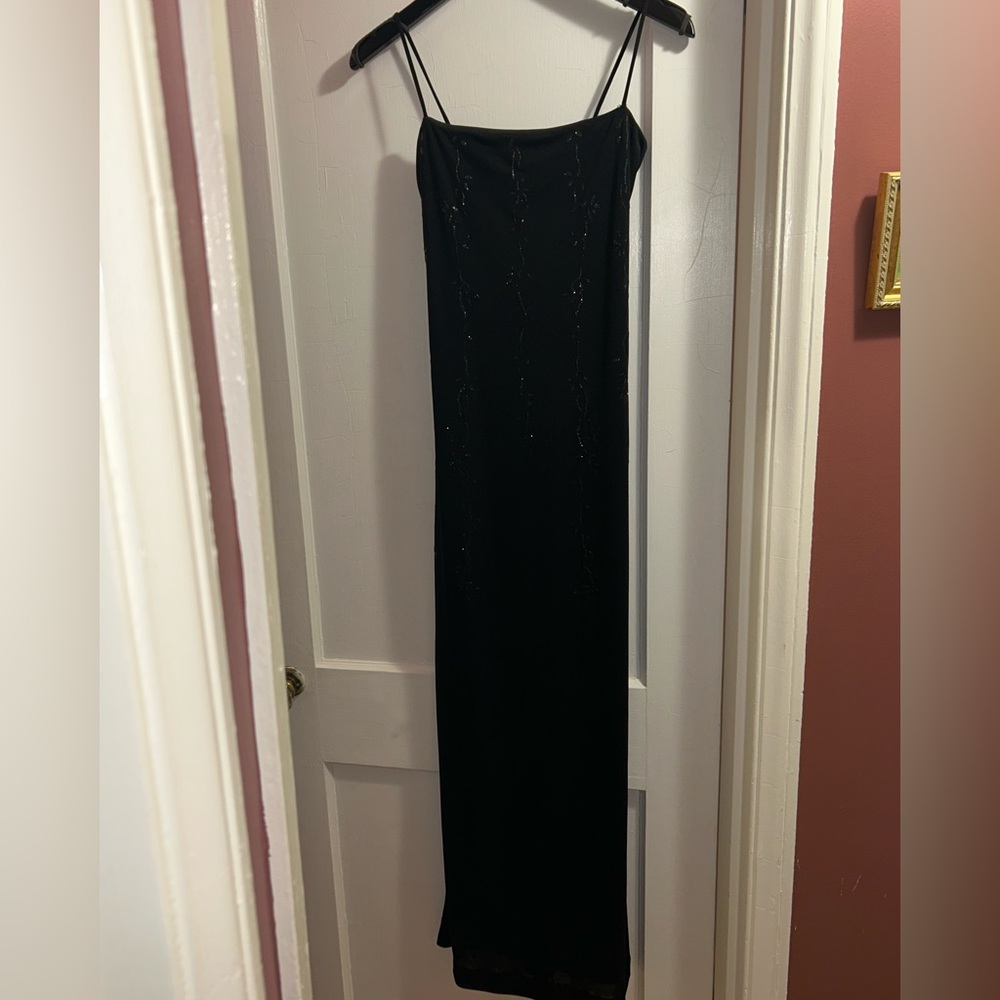 Laundry By Shelli Segal Black Slip Evening Dress Spaghetti Strap with sparkles